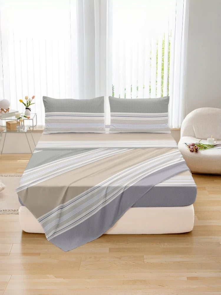 3pcs Printing ultra-fine fiber Fitted Bed Sheet Pillowcase Set Skin Friendly Breathable King size bed sheet Mattress Cover