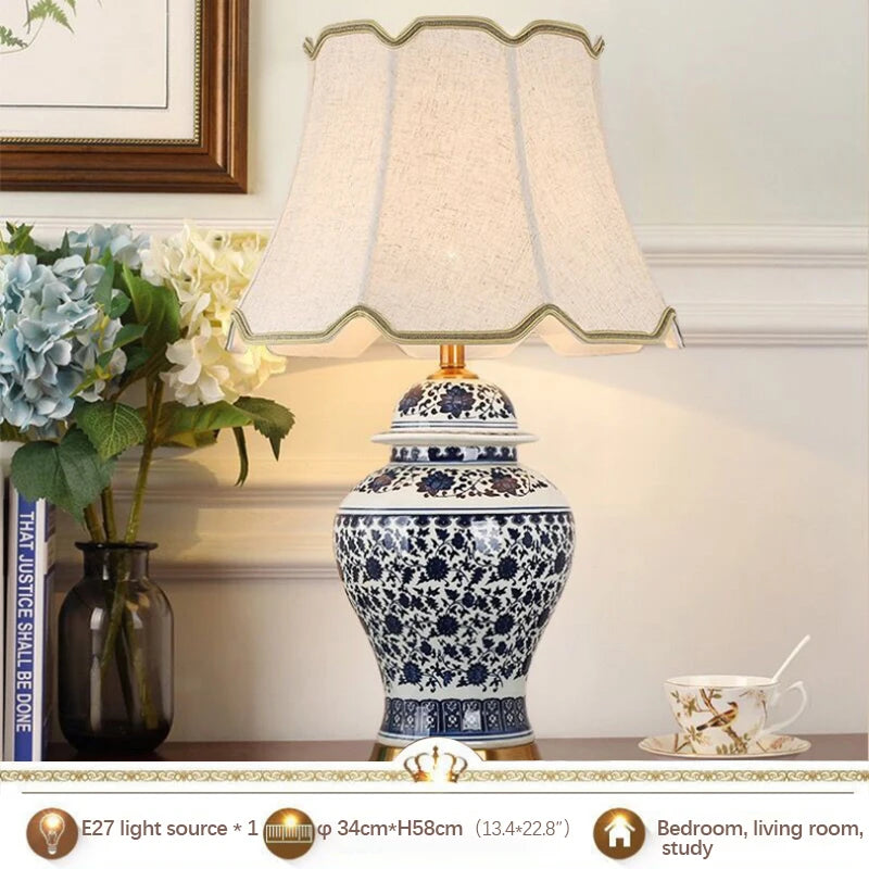 DEBBY Modern Ceramics Table Lamp LED Dimming Chinese Blue And White Porcelain Desk Light for Home Living Room Bedroom
