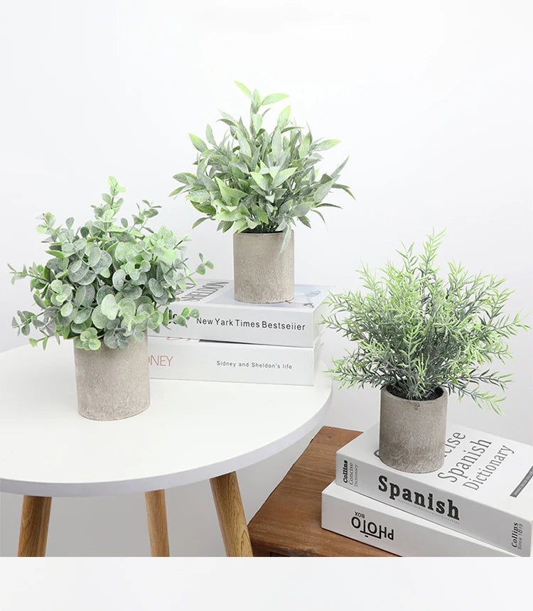 Artificial Plant Potted Eucalyptus Plant Small Fake Flower Bonsai With Pot Mini Plant Desktop Office Home Restaurant Decoration