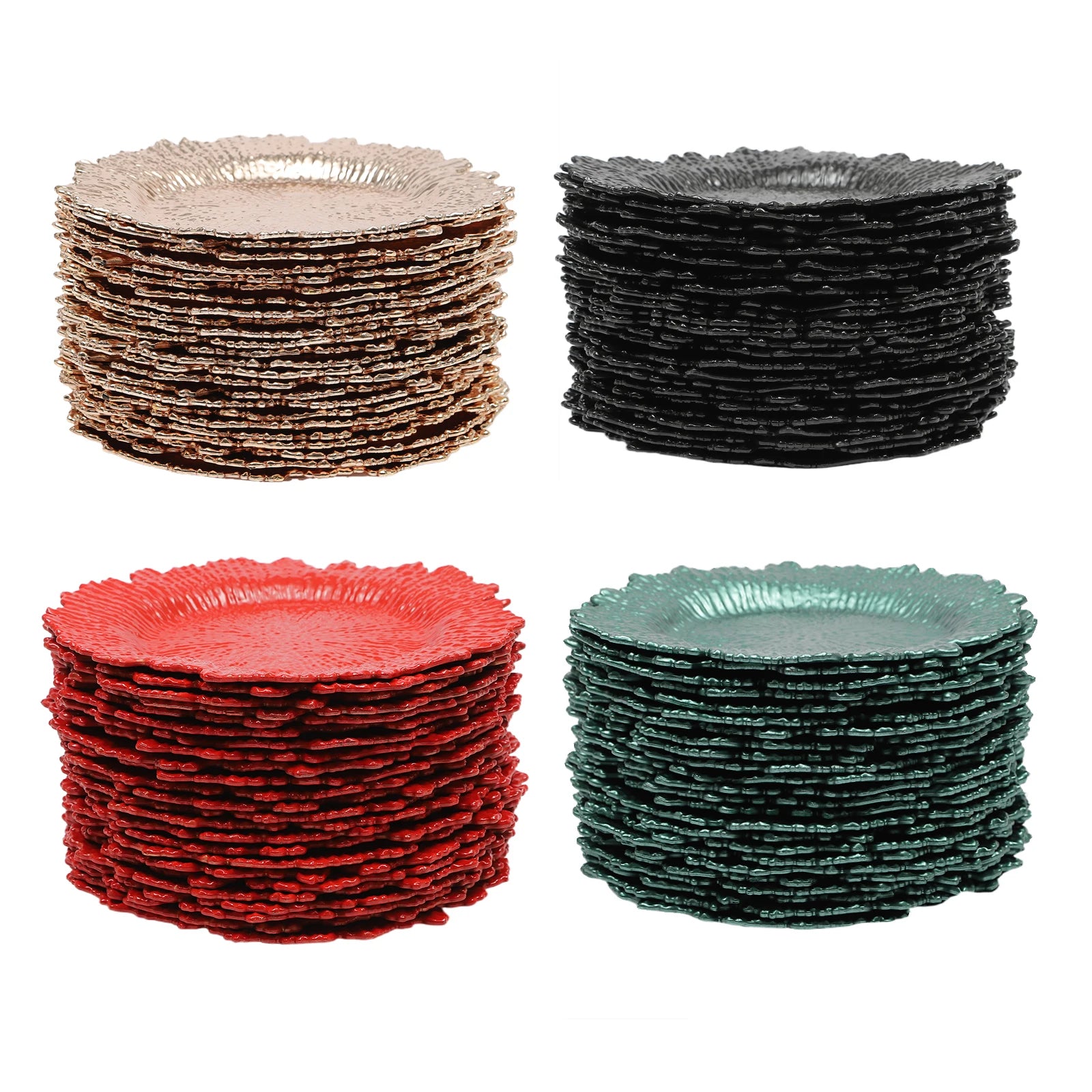 24-Piece 12.6″ Plastic Reef Charger Plates – Round Dinner Chargers (4 Colors)