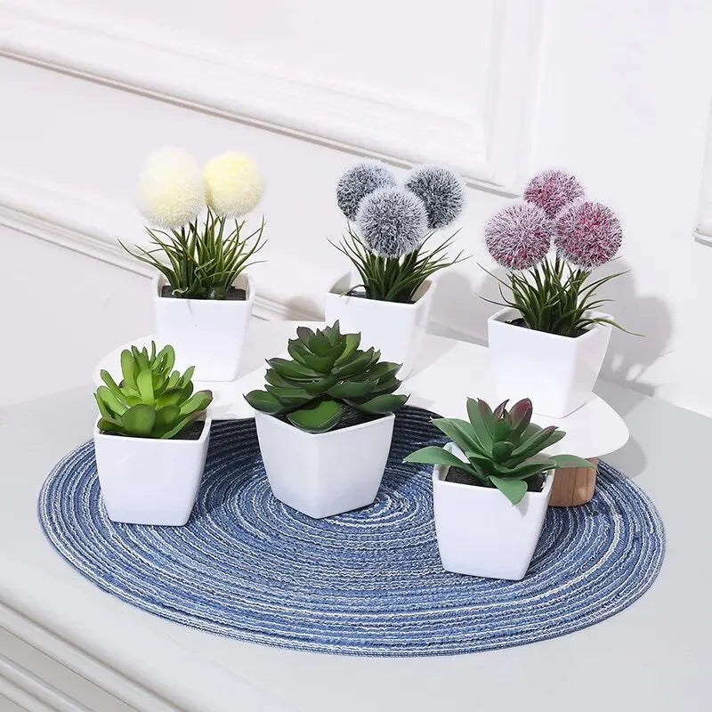 1SET (6PC) Mini Artificial Plant Bonsai, Home, Office, Restaurant, Store, Desktop, Counter Shelf Decoration