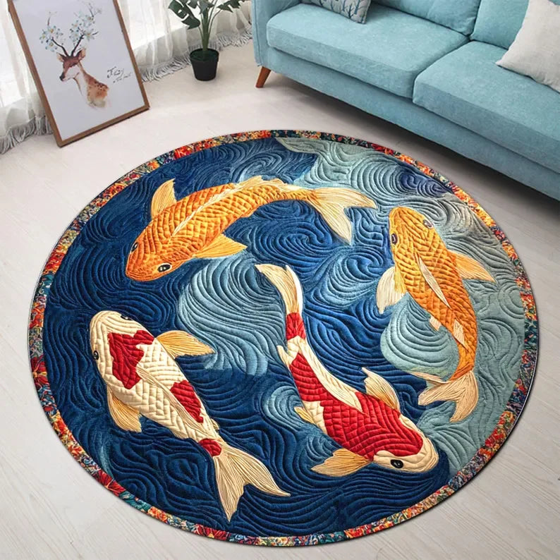 Japanese Koi Fish Round Rug Zen Living Room Living Room Bedroom Home Decoration Carpet