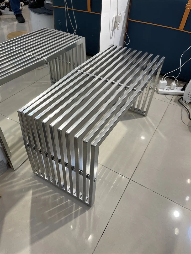 Nordic Stainless Steel Bench – Minimalist Shoe Changing Stool Ottoman