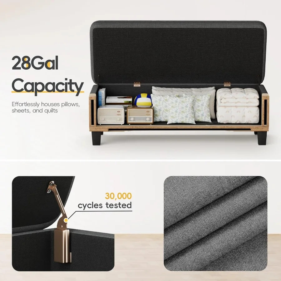 Storage Ottoman Bench – 47″ with Legs End-of-Bed Footrest