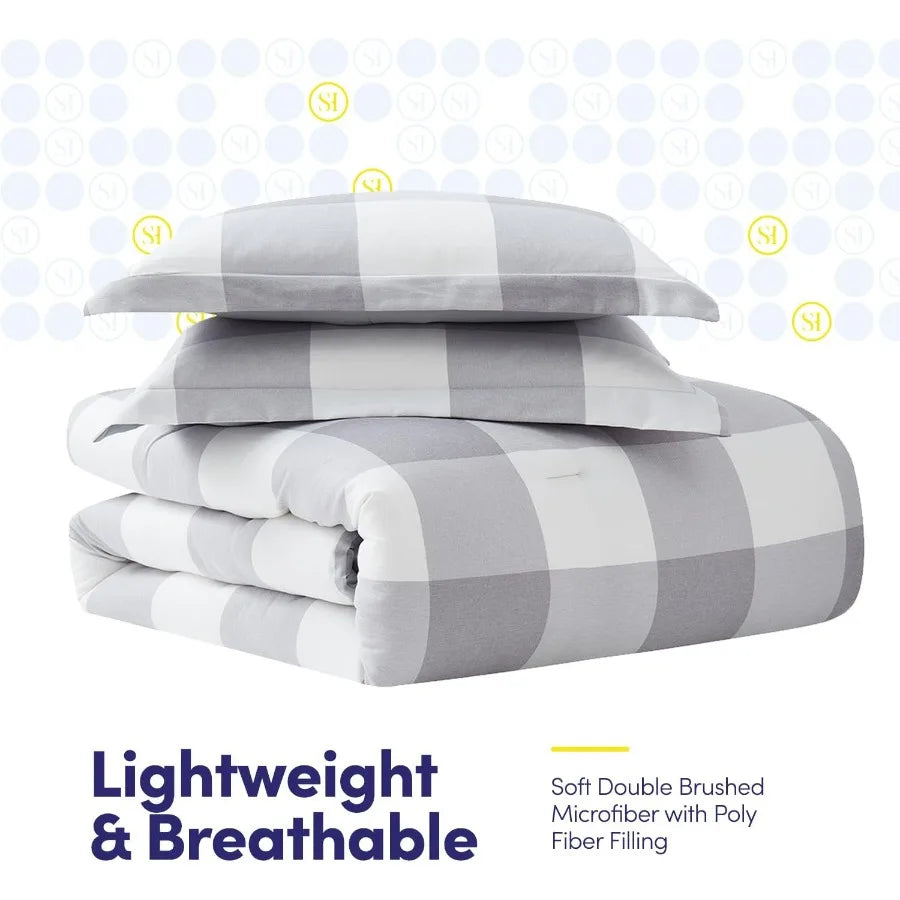 Twin Comforter Set with Sheets - 5-Piece Bedding Collection - Deep Pocket Soft Premium Quality Checkered Box Pattern for All Se