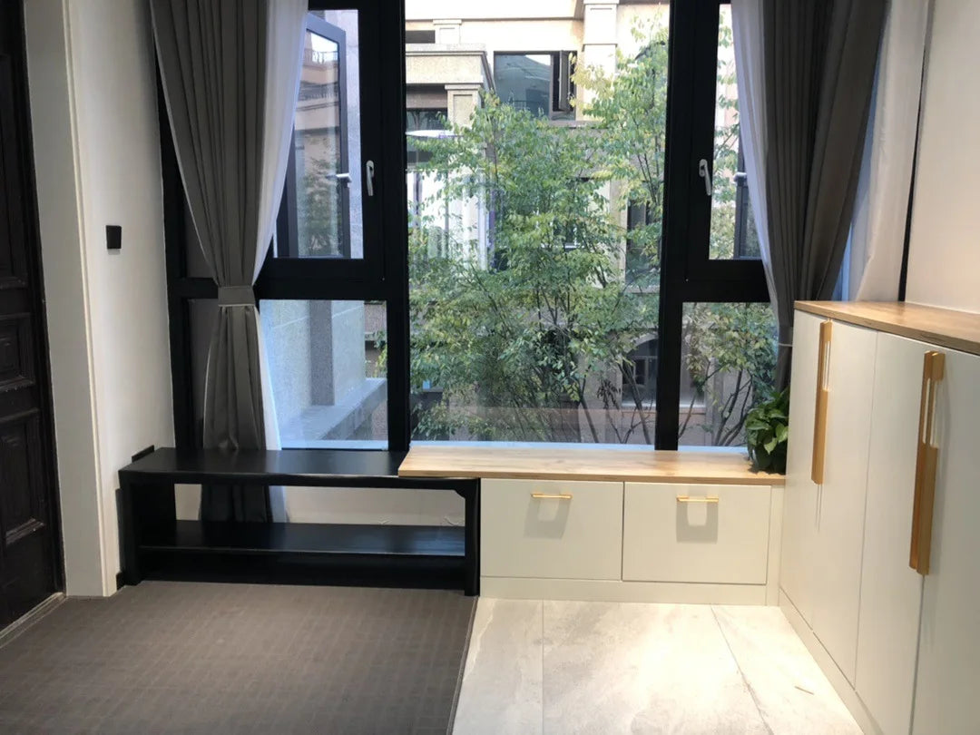 Nordic Modern Solid Wood Entryway Bench – Double-Layer Shoe Rack Storage Bench