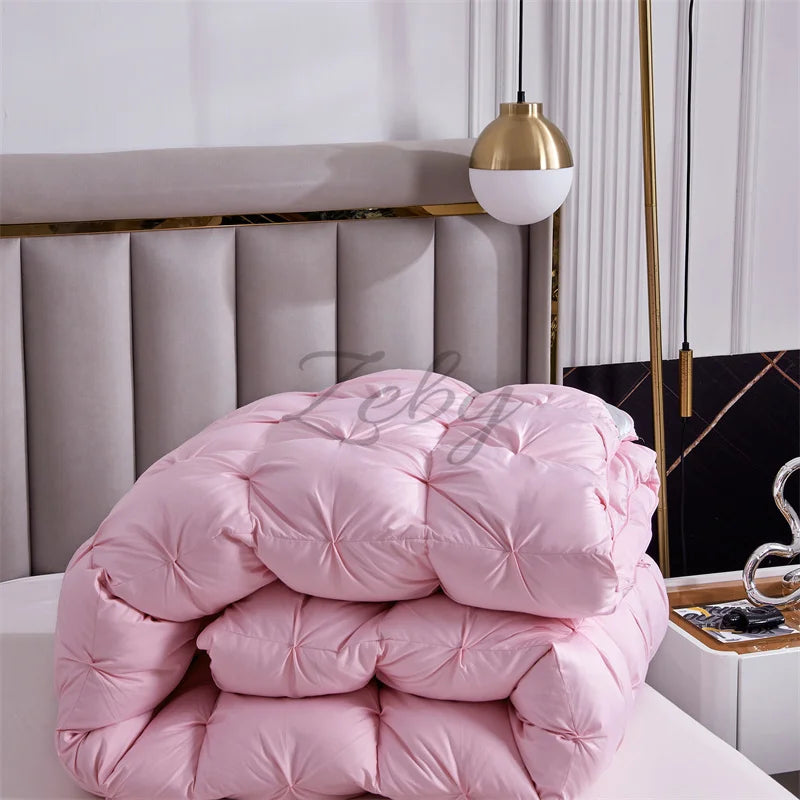 High Grade 100% White Goose Down Quilt Winter Warm Feather Duvet Queen King Cozy Lightweight 3D Bread Comforter Pinch Pleated