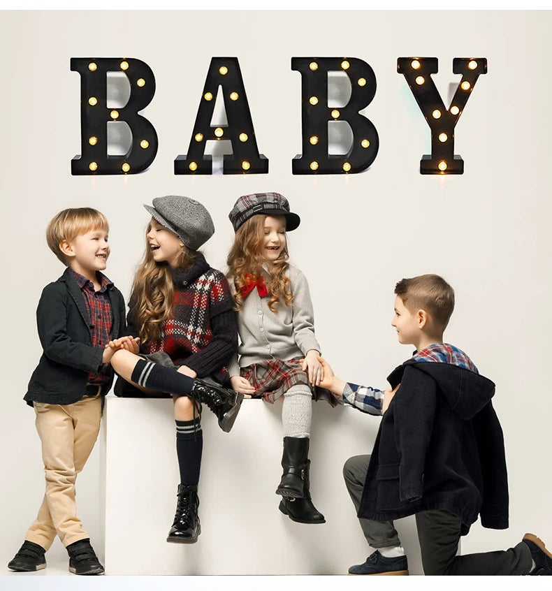 22cm Letters with Led Light Black Alphabet Letter Number Night Light Home Christmas Decoration Birthday Supplies Room Decoration