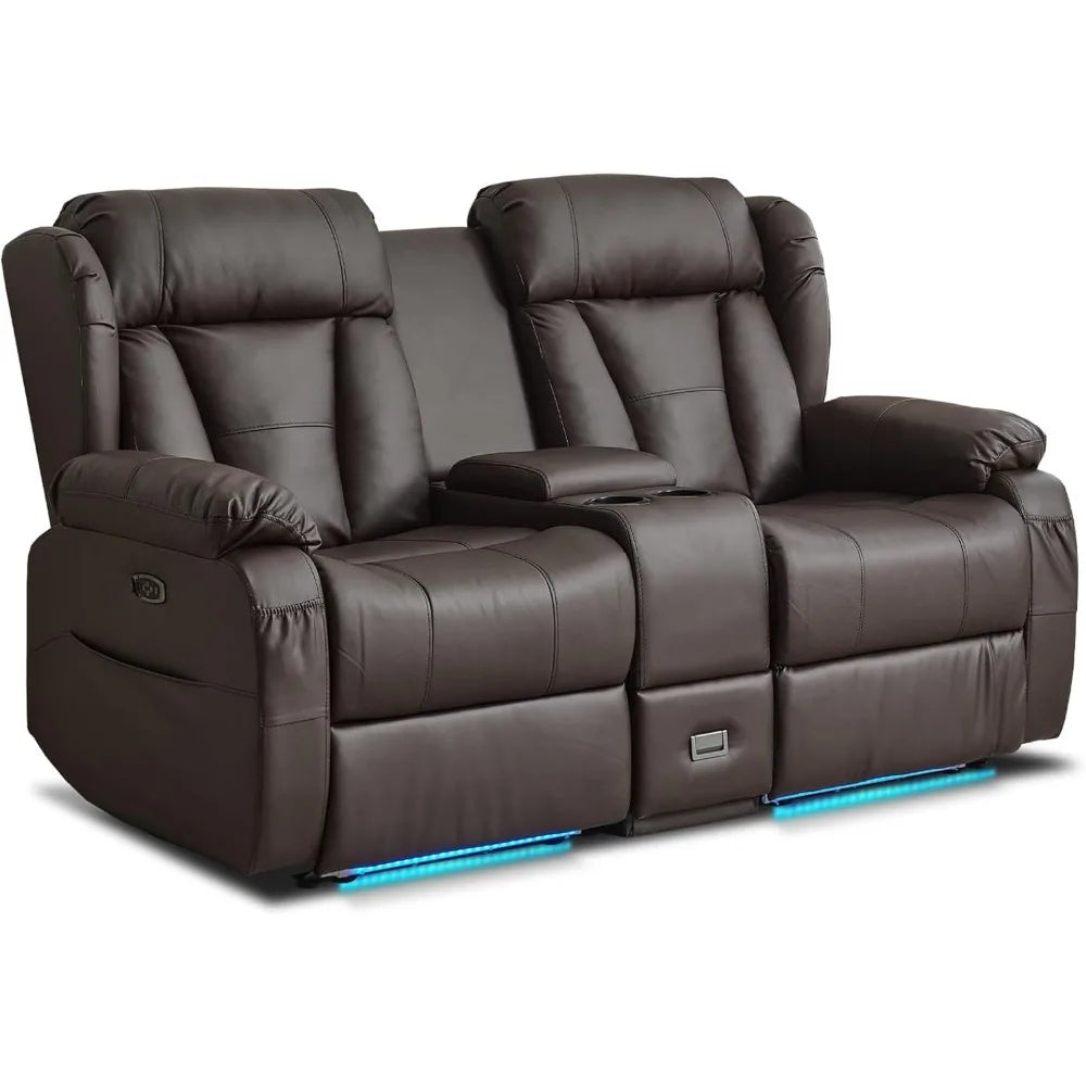 Power Reclining Loveseat Sofa, Loveseat Recliner Couch with Console, RV Recliners for Travel Trailers, Home Theater Seating