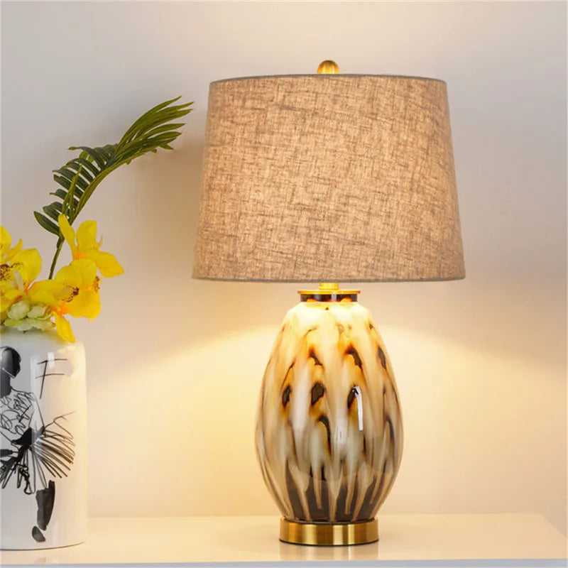 Contemporary Luxury Ceramic Table Lamp LED American Creativity Living Room Bedroom Study Villa Hotel Bedside Desk Light