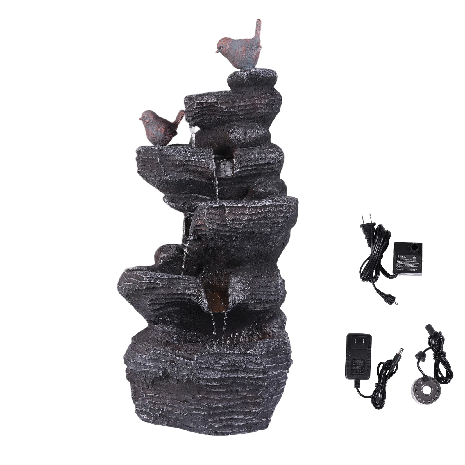 Cascading Rock Water Fountain with LED Lights Resin Stone Imitation Waterfall Tabletop Water Fountain for Home and Office Decor