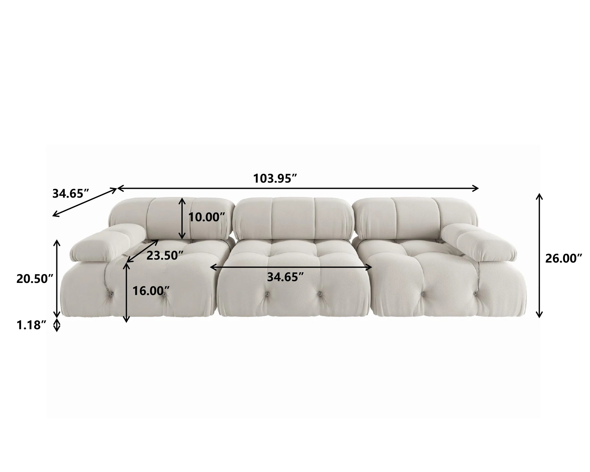 Minimalist Modular Sectional Sofa – 104″ Velvet Convertible (3-Seat)