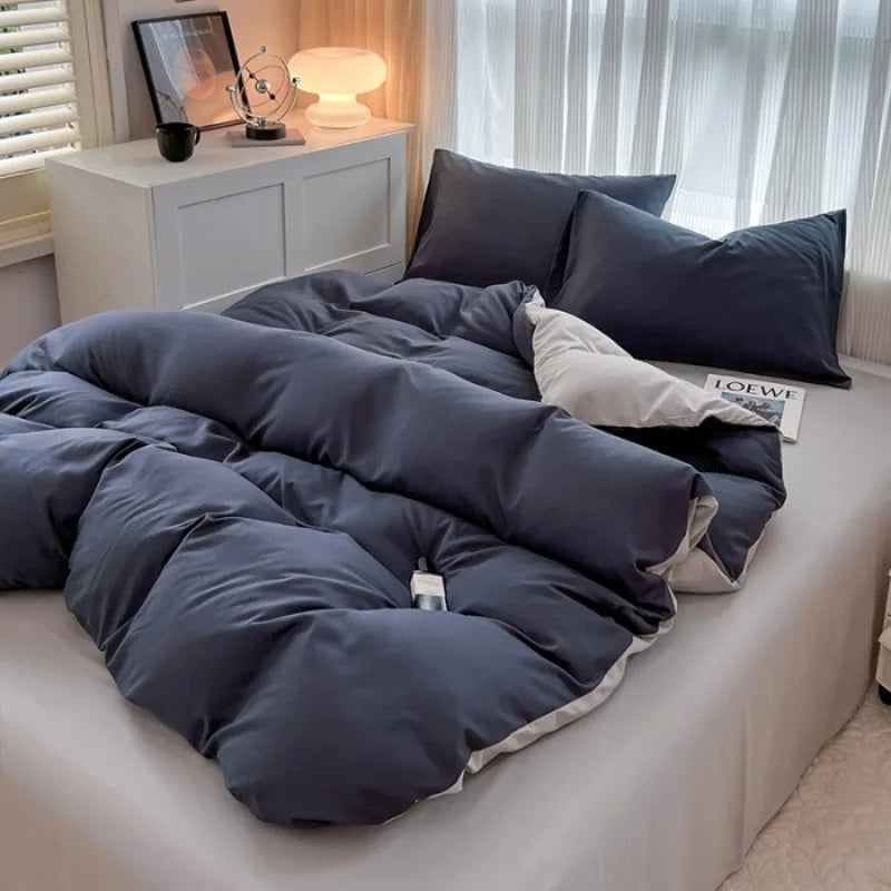 2025 new solid color abraded four-piece set of color matching sheets for home use, comfortable, skin-friendly and breathable