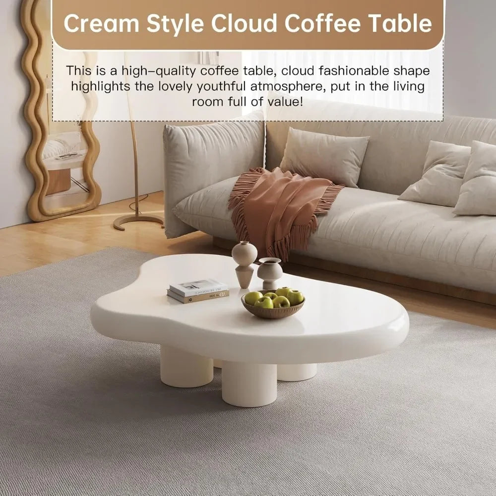 Cream White Cloud Coffee Table – 36 Inch Modern Living Room Accent Table with 4 Legs