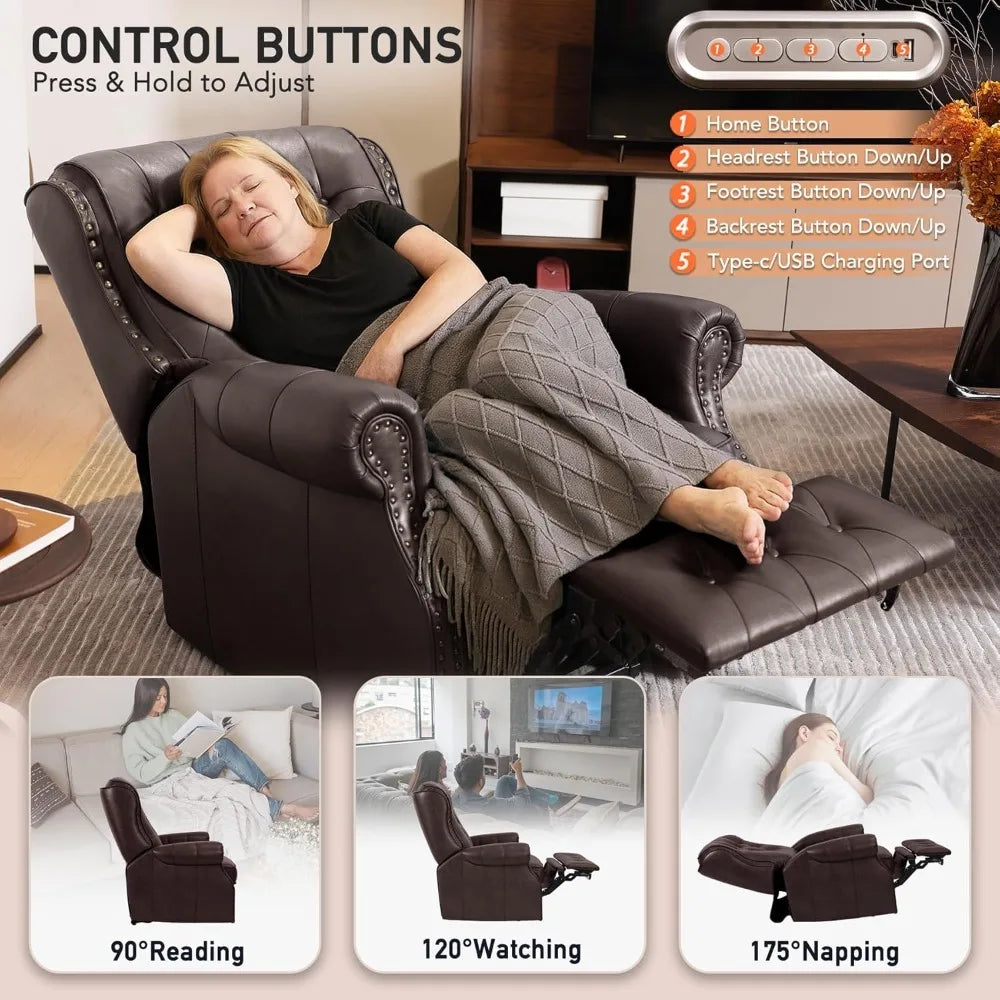 Dual Motor Lay Flat Power Recliner Chair, Mid Century Wingback Recliner with Independent Adjustable Backrest and Extended