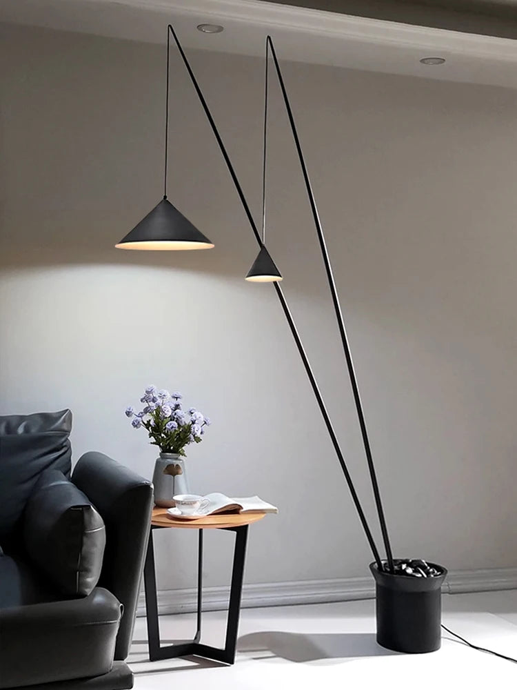 Nordic Floor Lamp Bedroom Living Room Black Standing Light Light Luxury Fishing Lamp Exhibition Hall Decoration Light LED Light