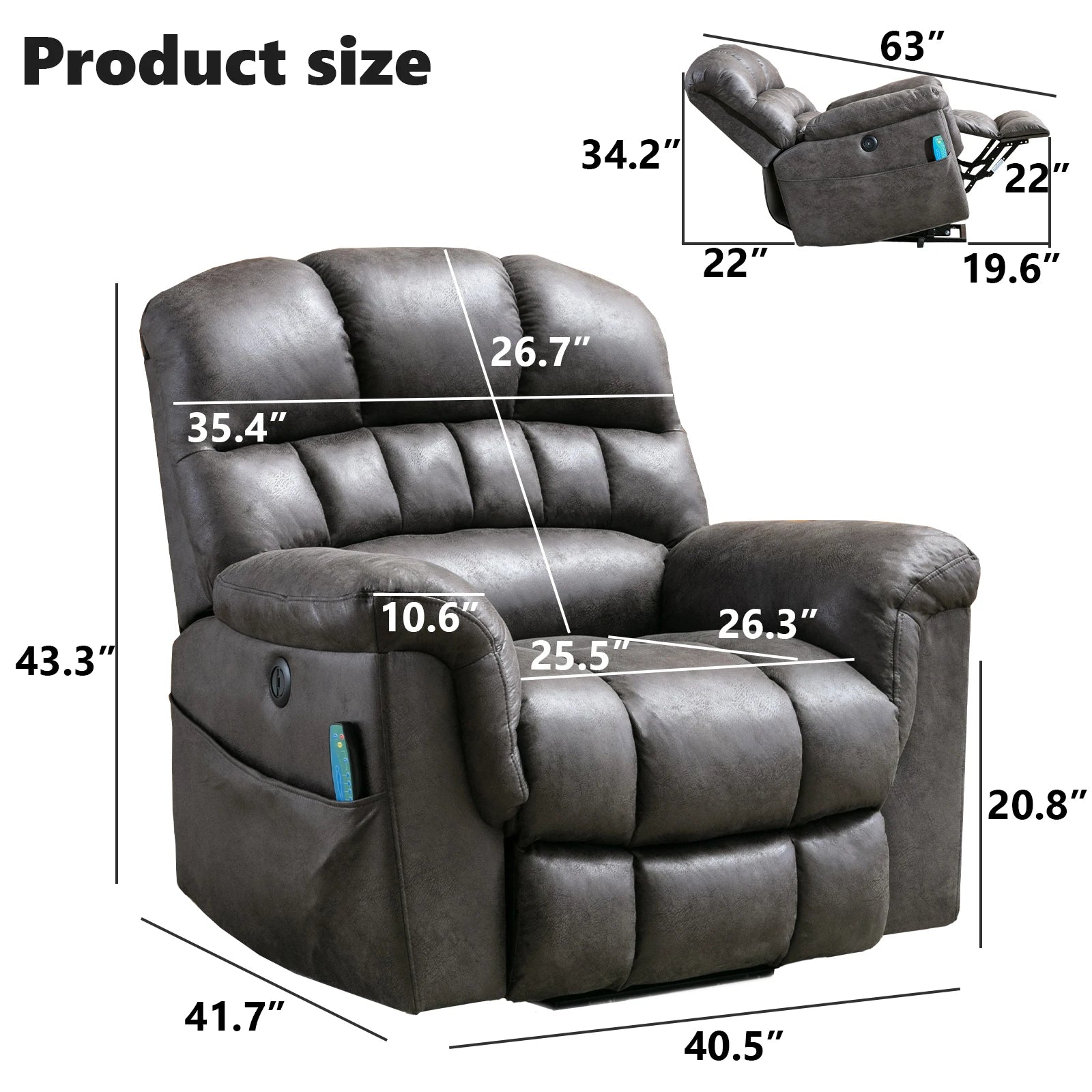 Large Power Lift Recliner Chairs with Massage and Heat for Elderly Big People, Heavy Duty Electric Faux Leather Reclining Chairs