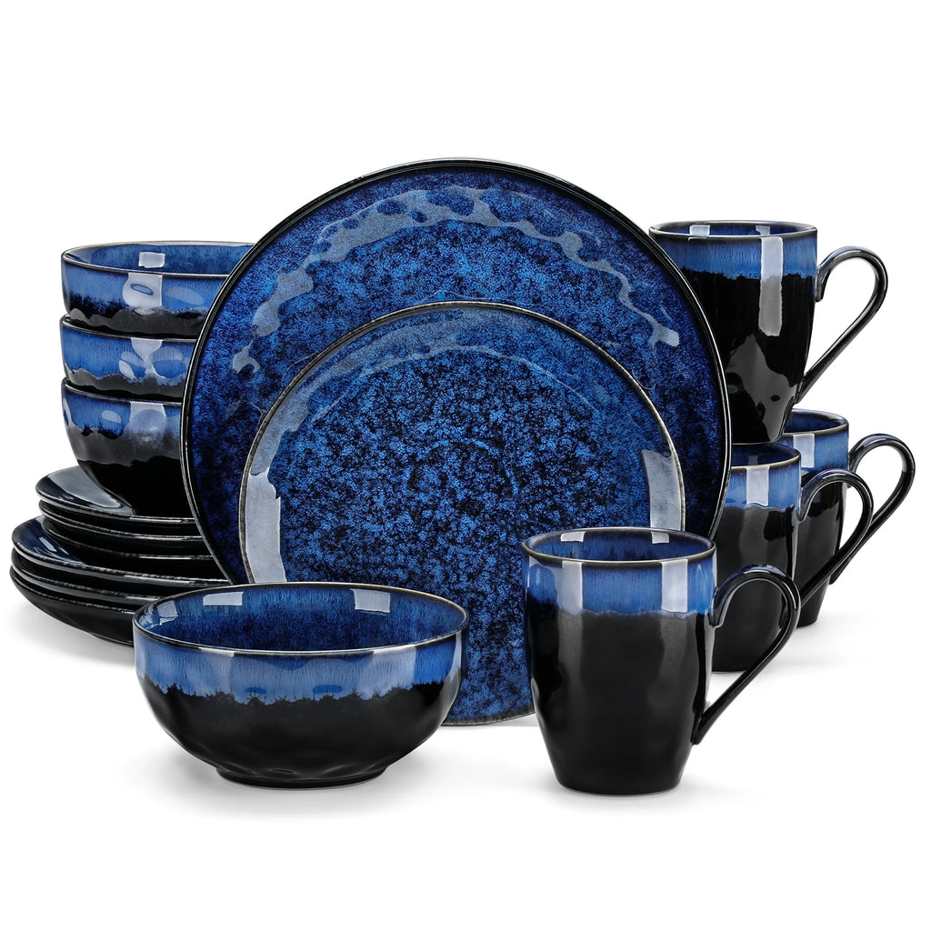 vancasso Starry Blue Reactive Glaze Dinnerware Set – 16, 32, or 48 Piece Ceramic Tableware Collection