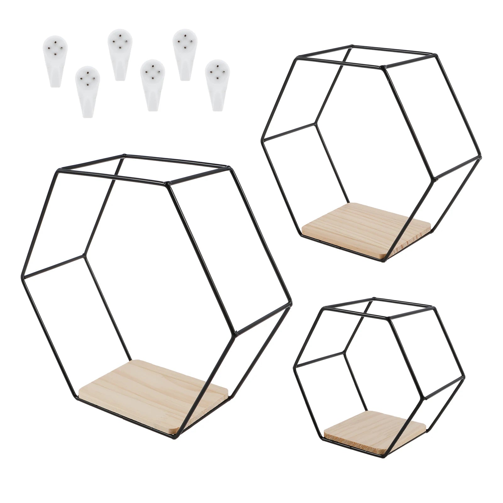 3Pcs Wall Mounted Hexagon Shelf Metal Anti Rust Storage Shelves Sundries Storage Holder Wall Decor for Bedroom Living Room