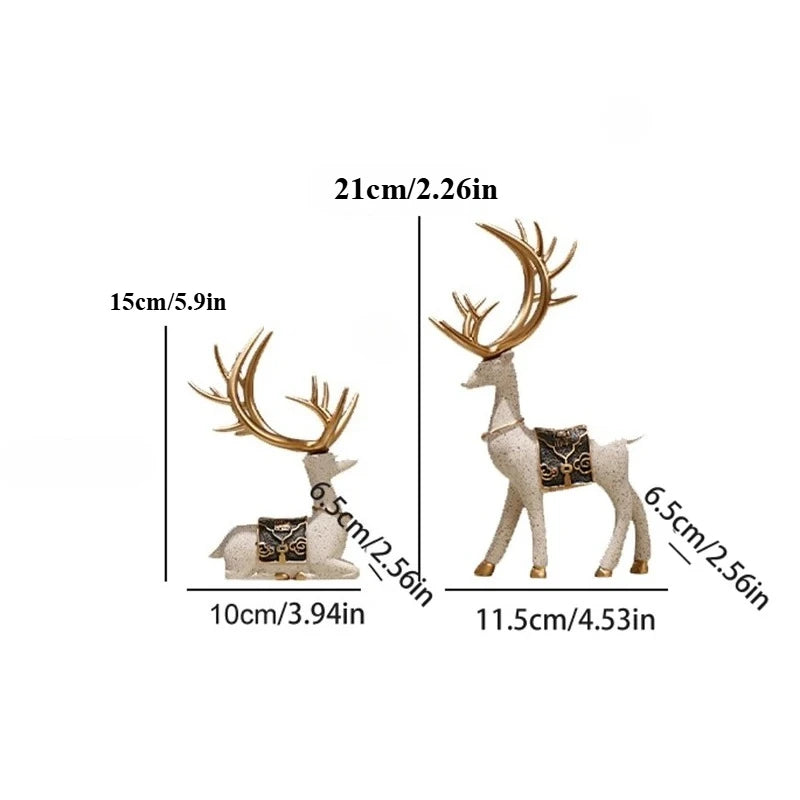 2Pcs/Set Resin Deer Figurine Elk Statue Reindeer Cute Deer Sculpture Christmas Home Desktop Car Dashboard Decoration Craft Gift