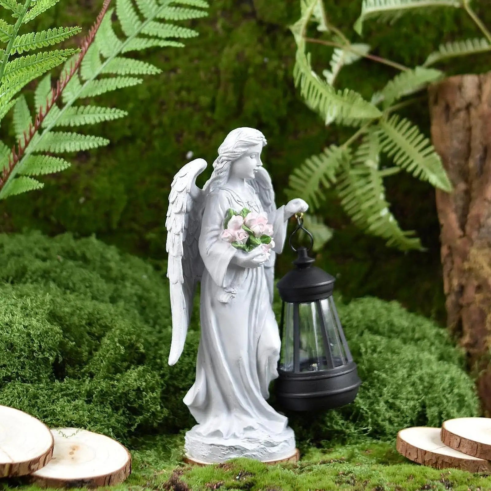 Angel Figurine with Solar Powered Light 14x7x23cm for Front Yard Patio