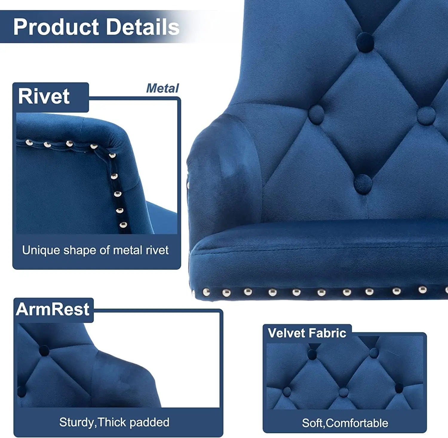 Modern Velvet Bar Stools with Back – Set of 2 Adjustable Swivel Counter Stools (Blue)