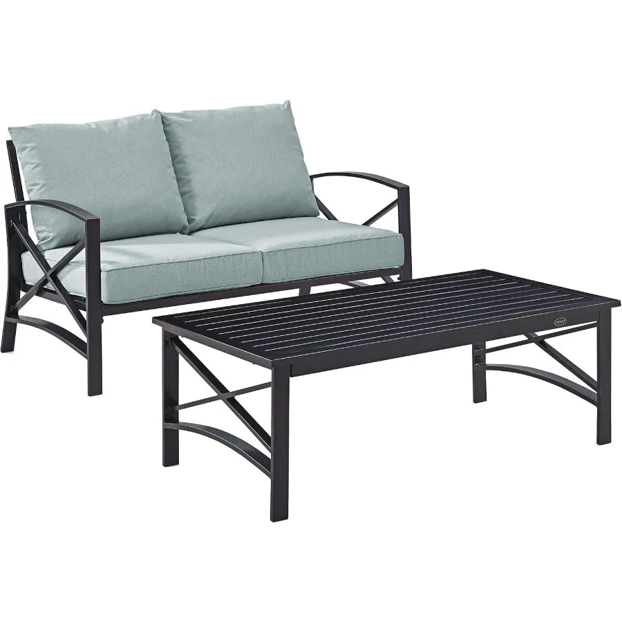 2 Piece Outdoor Coffee Table and Loveseat Patio Furniture Set for Porch Deck Oiled Bronze with Mist Cus