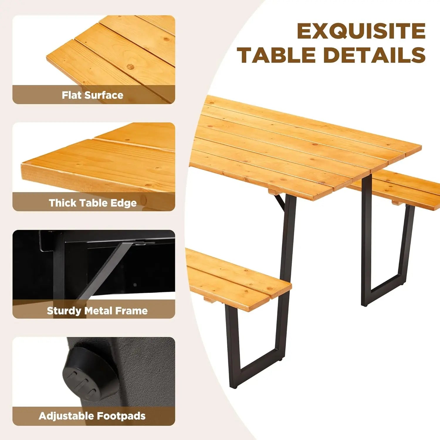 70" Wood Picnic Table for Outdoor, Rectangle Patio Dining Table and Bench Set, Heavy-Duty Picnic Beer Table Bench Set