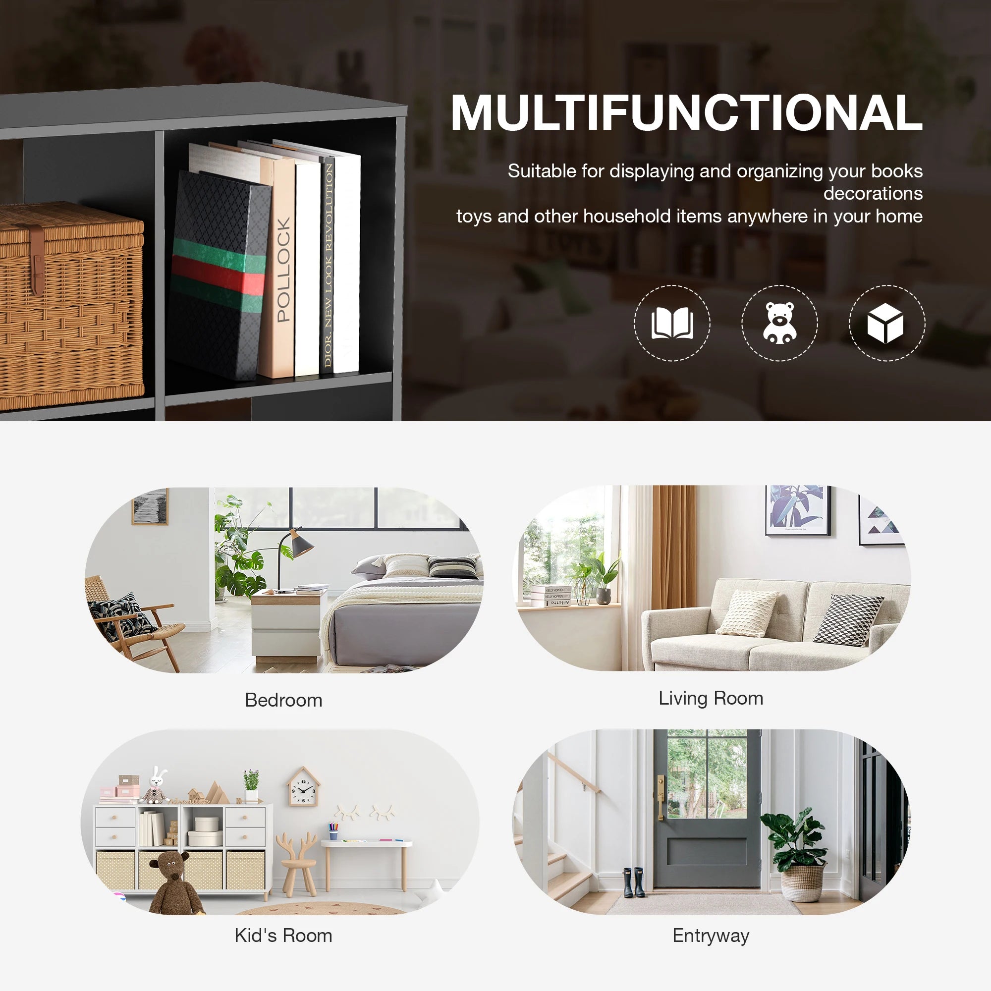 9 Cube Wooden Storage Organizer Shelf – Open Bookcase for Living Room & Home Office