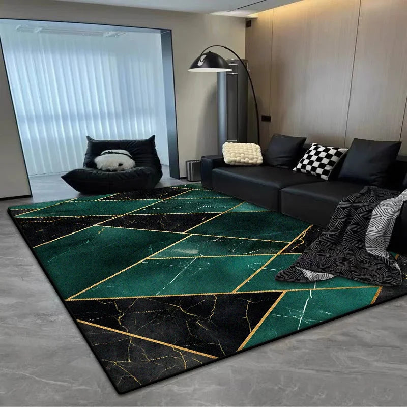European Black Luxury Carpet for Living Room Geometric Decoration Bedroom Plush Rug Office Easy Clean Soft Floor Mat Non-slip