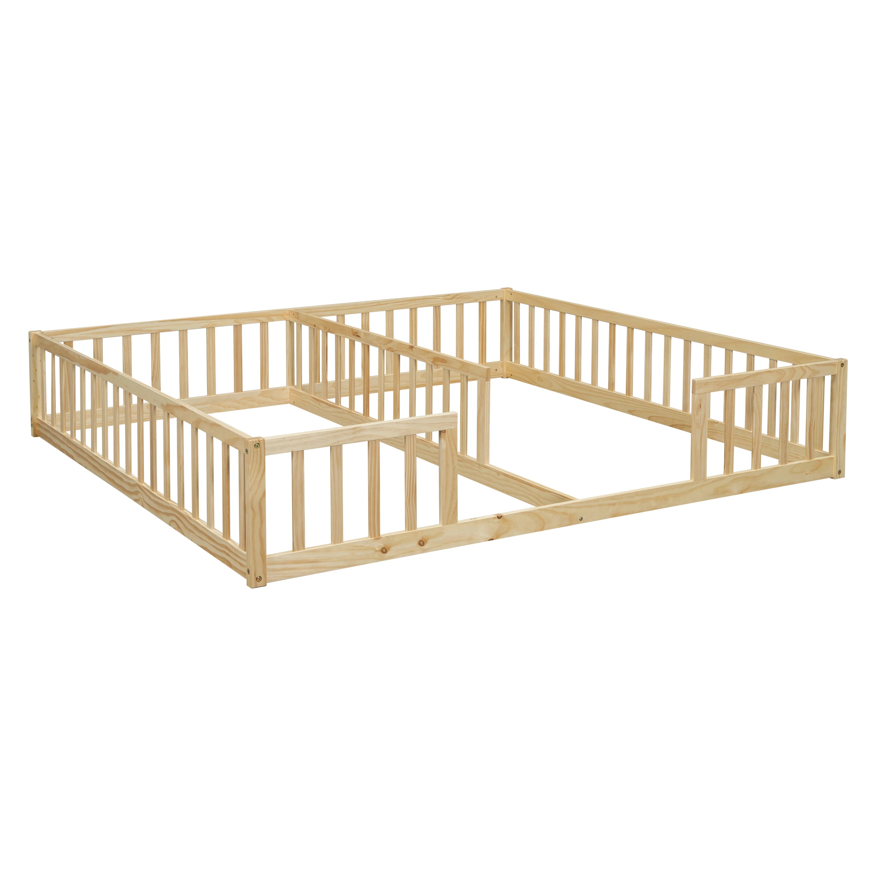 Double Twin Floor Bed with Fence & Guardrails – Doorless Design
