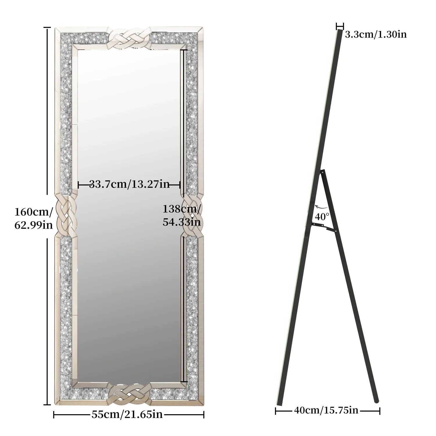 160 cm tall broken diamond full length mirror silver glass wall bedroom dressing mirror