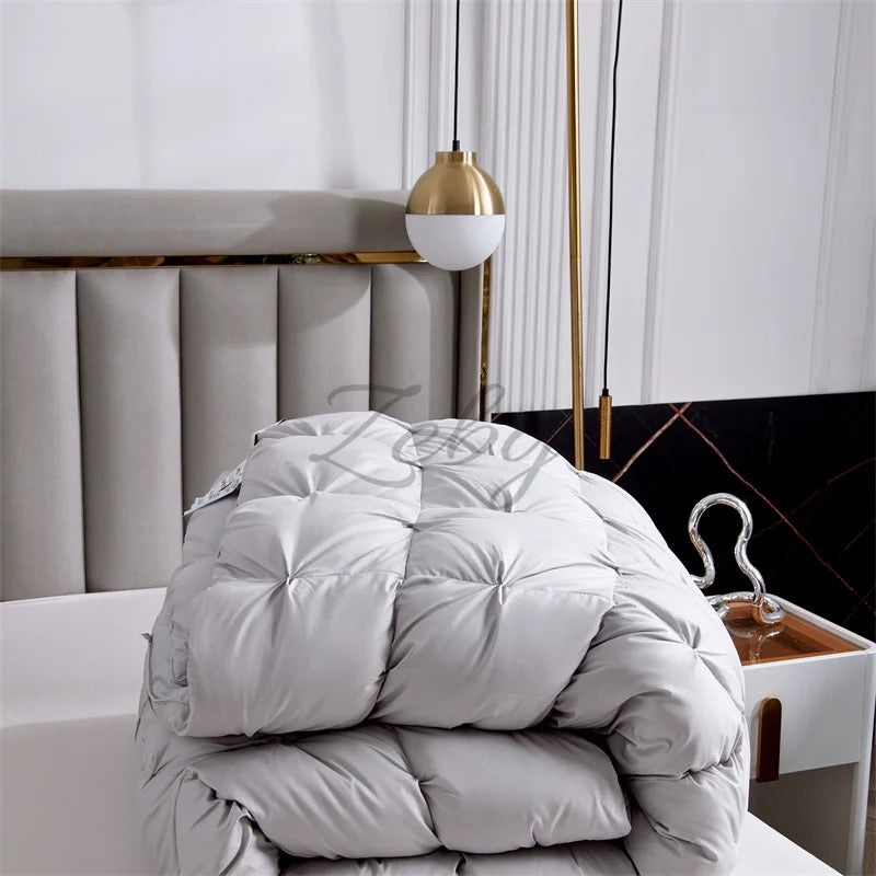 High Grade 100% White Goose Down Quilt Winter Warm Feather Duvet Queen King Cozy Lightweight 3D Bread Comforter Pinch Pleated