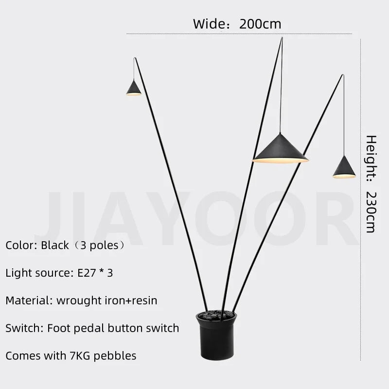 Nordic Floor Lamp Bedroom Living Room Black Standing Light Light Luxury Fishing Lamp Exhibition Hall Decoration Light LED Light