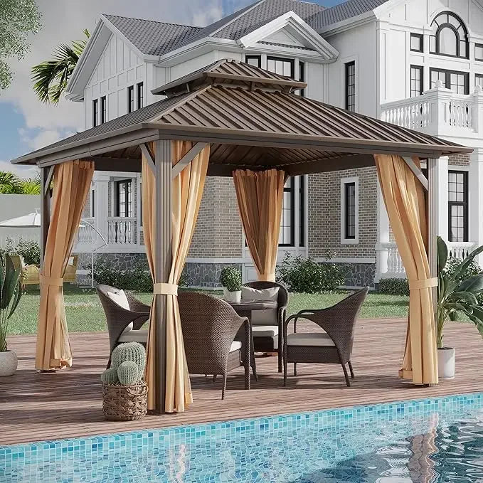 Hardtop Patio Gazebo – 10 ft × 10 ft Aluminum Frame with Double Roof