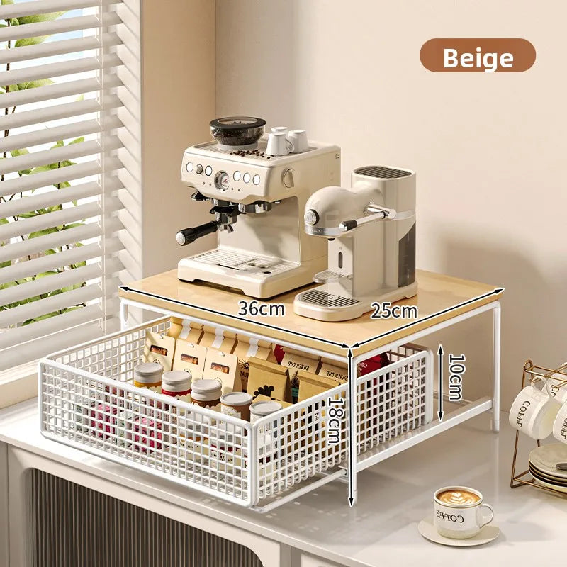 Desktop Coffee Machine Organizer – Pull-Out Barista Storage Box for Pods, Tea Bags & Cups