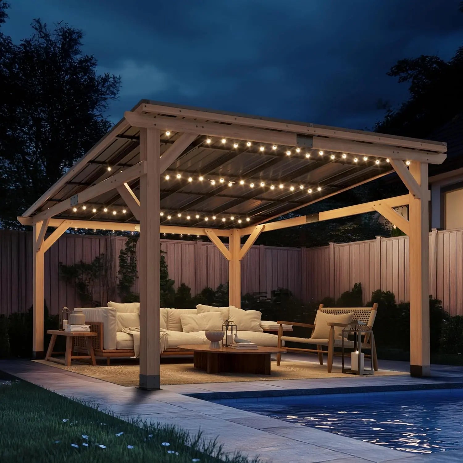 Wood Patio Gazebo – 10 ft × 12 ft Cedar Hardtop Pavilion