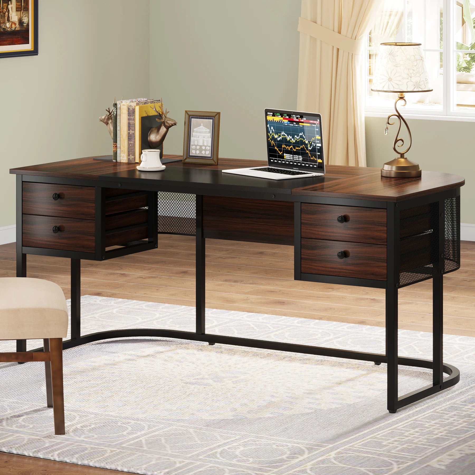 Tribesigns 63-Inch Executive Desk with 4 Drawers, Large Office Desk Computer Desk, Business Furniture Desk Workstation