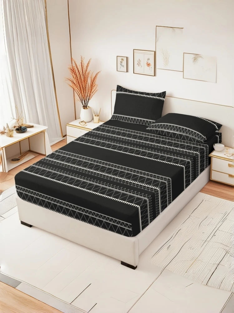 3pcs Printing ultra-fine fiber Fitted Bed Sheet Pillowcase Set Skin Friendly Breathable Queen size bed sheet Mattress Cover