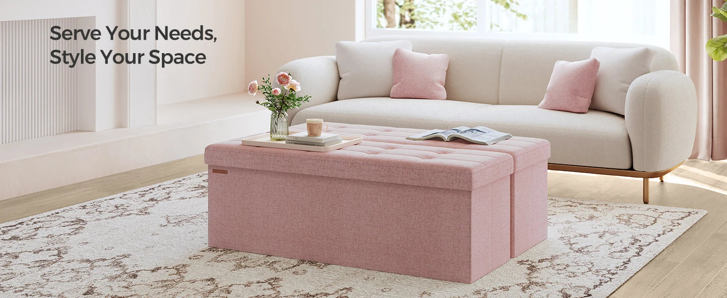 Folding Storage Ottoman Bench – 43″ End-of-Bed Footrest