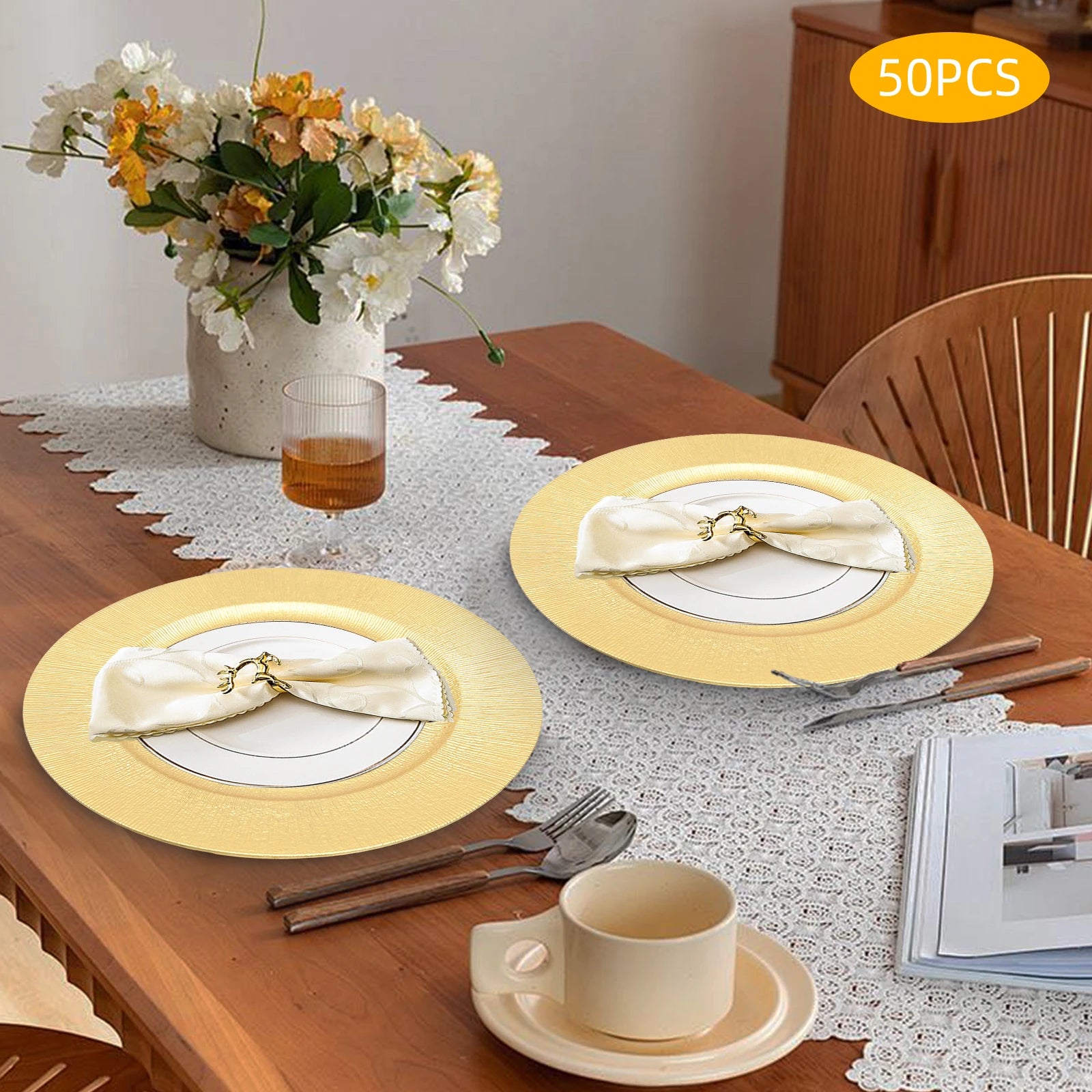 50PCS Round Plastic Charger Plates – Elegant Reusable Table Setting Chargers