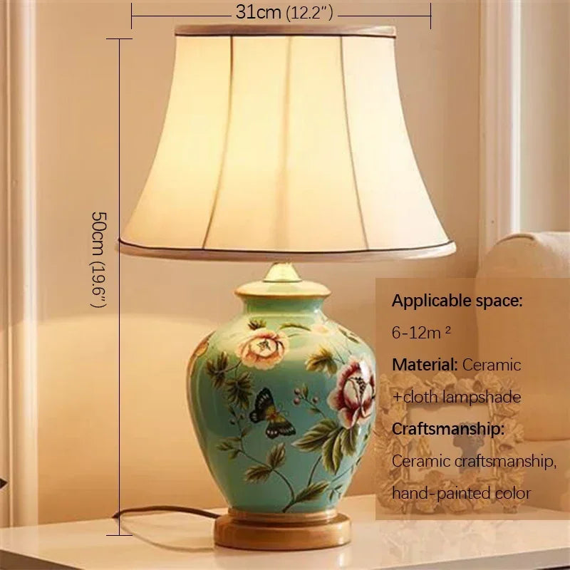 Ceramic Table Lamp LED Luxury Modern Creative Flower Pattern Desk Lights For Home Living Room Bedroom Bedside