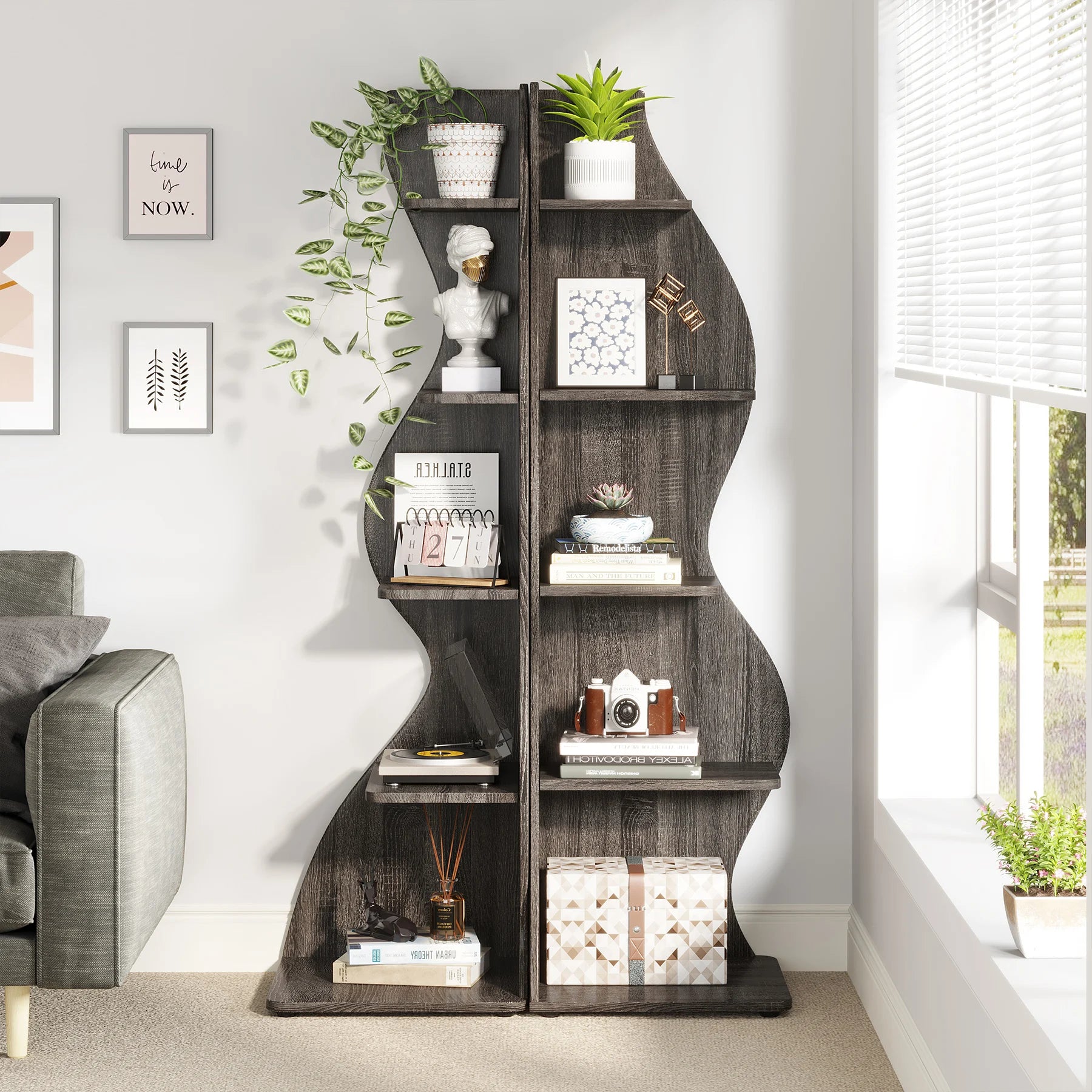 Tribesigns Modern 5-Tier Corner Bookshelf – Wall Corner Storage Rack & Plant Stand