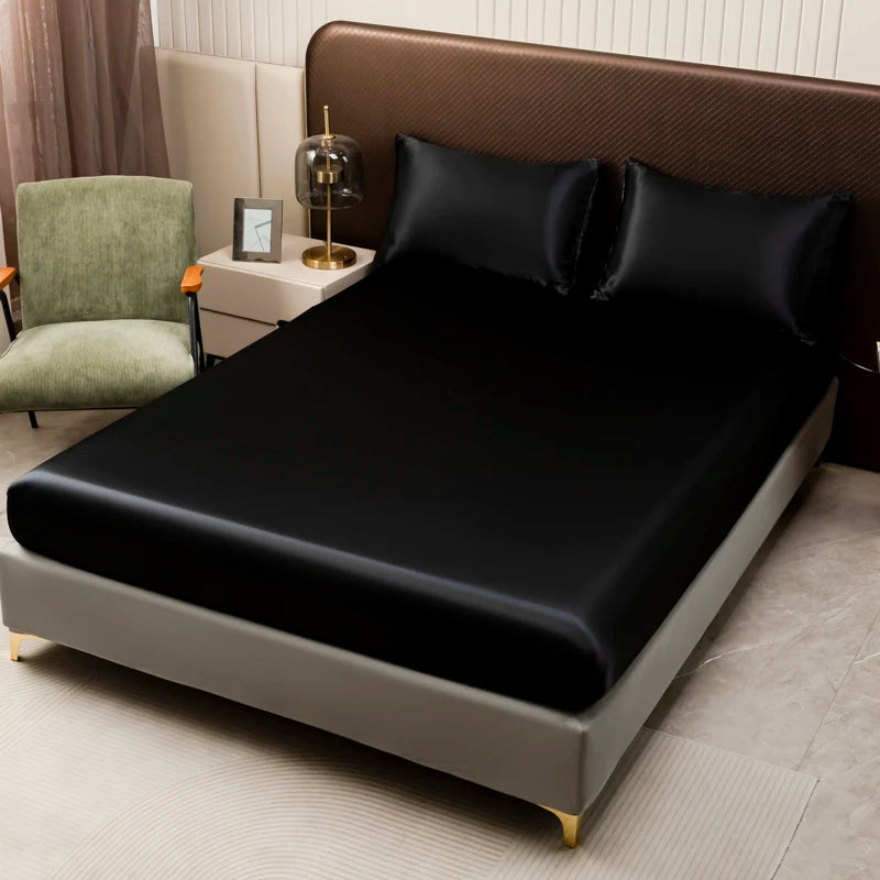Opulent Solid Color Satin Bedding Set,Includes Flat Sheet, Fitted Sheet, Pillowcases,Luxury Linens for a Royal Sleep Experience