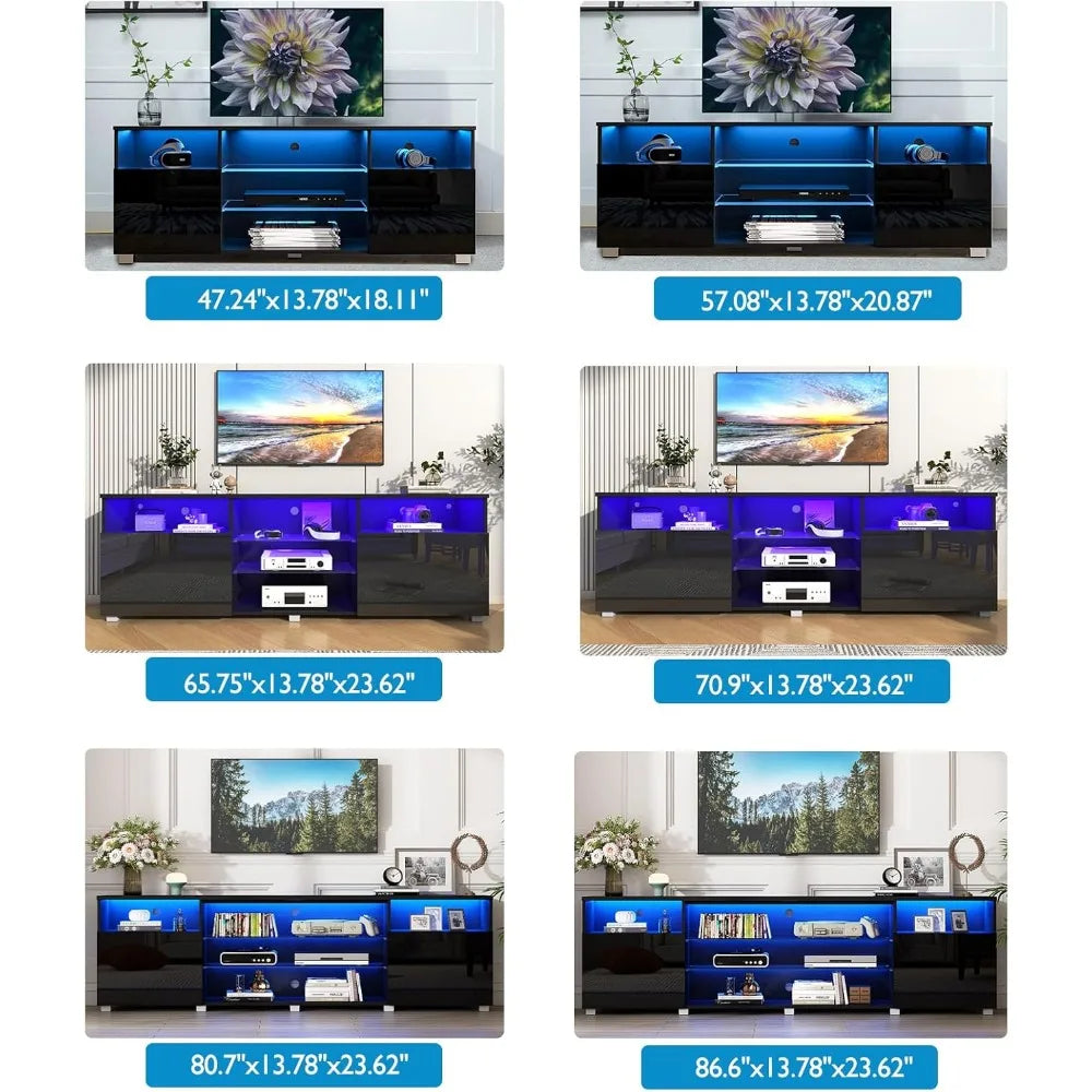 Modern LED 80.7 inch TV Stand for 80/85/90 inch TV,High Glossy TV Entertainment Center with Storage Drawer,TV Stan