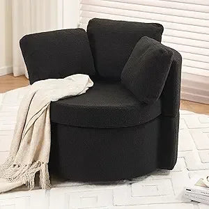 Oversized Swivel Barrel Accent Chair – Modern Bouclé Lounge Club Chair with Pillows