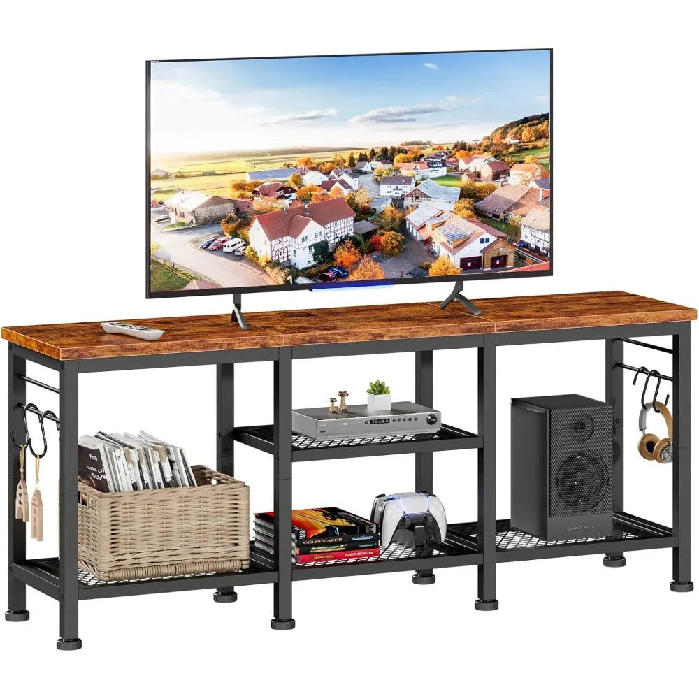 TV Stand for TVs up to 55 Inch, Entertainment Center with Open Storage , TV Media Console Table with Soundbar Shelf for