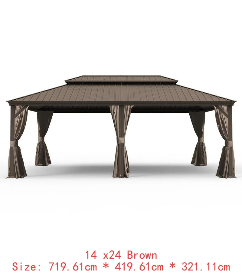 14x22 Hardtop Gazebo, Upgraded Metal Canopy with Drainage System, Dual-Layer Galvanized Steel Roof, Includes Curtains &