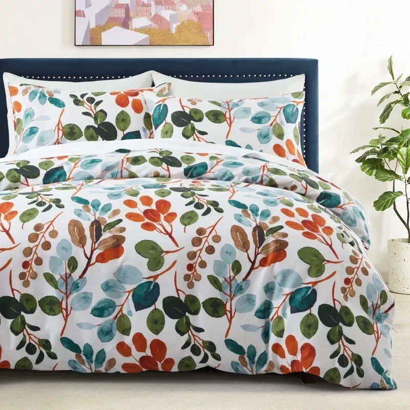 Grey Feather Duvet Cover Set – Full / Queen Reversible Boho Bird Plume Bedding Set