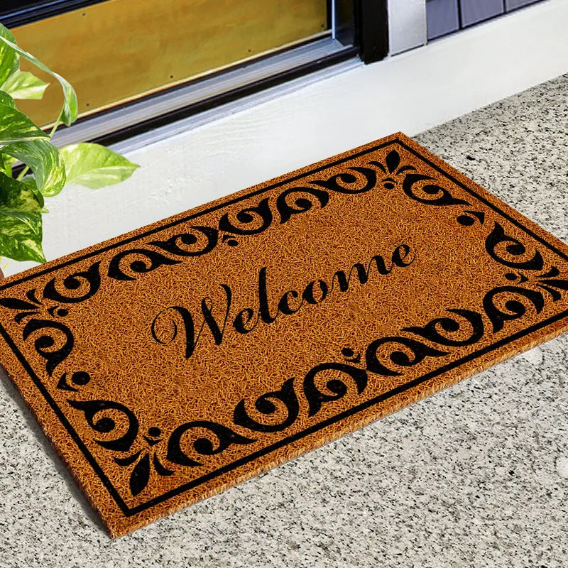 Entrance Doormat Indoor Outdoor PVC Antiwear Non Slip Waterproof Bathroom Carpet Faux Coconut Fiber Rugs Front Door Floor Mats